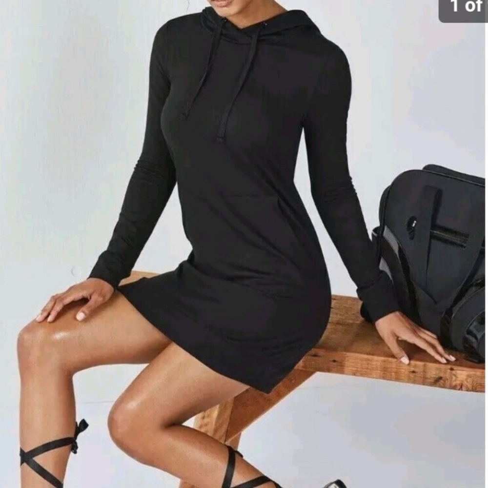 Fabletics Yukon Hoodie Sweatshirt Mini Dress Size XL Black long sleeve EUC